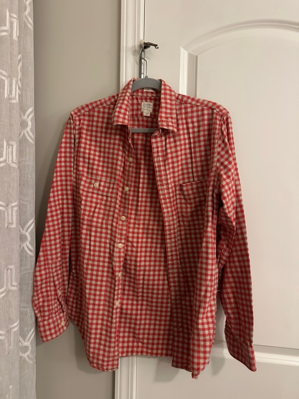 J. Crew Red and White Gingham Button-Down Shirt